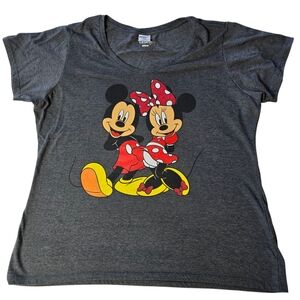 Disney Mickey & Minnie Charcoal Ladies Plus V-Neck Tee